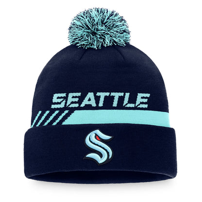 SEATTLE KRAKEN FANATICS MEN'S AUTHENTIC PRO LOCKER ROOM BEANIE CUFF POM TOQUE