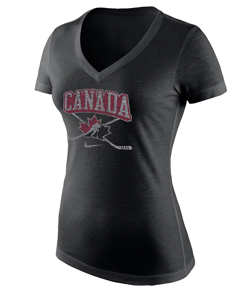 TEAM CANADA NIKE MEN'S WOMEN'S TRI-BLEND MID-V NECK SHIRT -BLACK