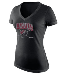 TEAM CANADA NIKE MEN'S WOMEN'S TRI-BLEND MID-V NECK SHIRT -BLACK