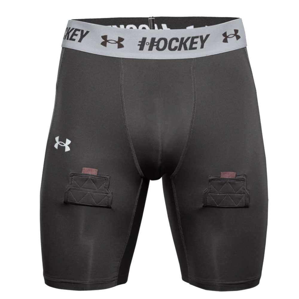 UNDER ARMOUR SENIOR HOCKEY COMPRESSION SHORTS - GREY