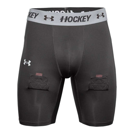 UNDER ARMOUR SENIOR HOCKEY COMPRESSION SHORTS - GREY